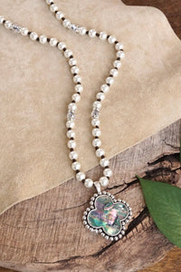 Thumbnail for Pearlized beads Necklace with Cross and Clover pendant Mother of Pearl Abalone