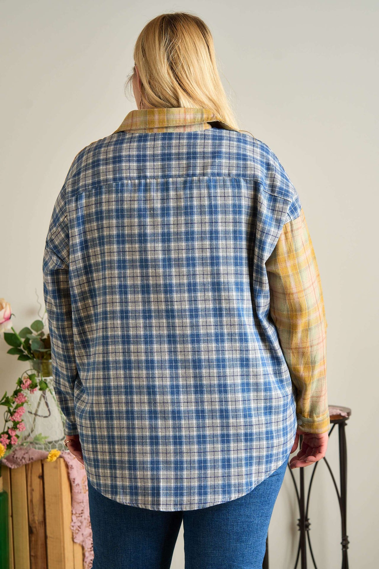 PLUS BUTTON DOWN PLAID SHIRT: BLUE/SAGE