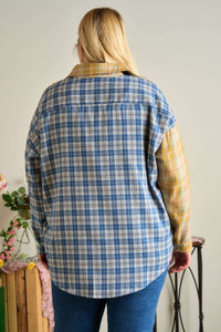 Thumbnail for PLUS BUTTON DOWN PLAID SHIRT: BLUE/SAGE