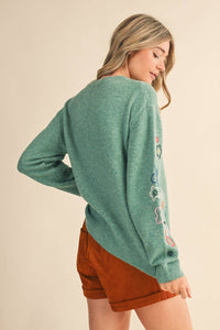 Thumbnail for FLORAL EMBROIDERY PULLOVER SWEATER MSW10963