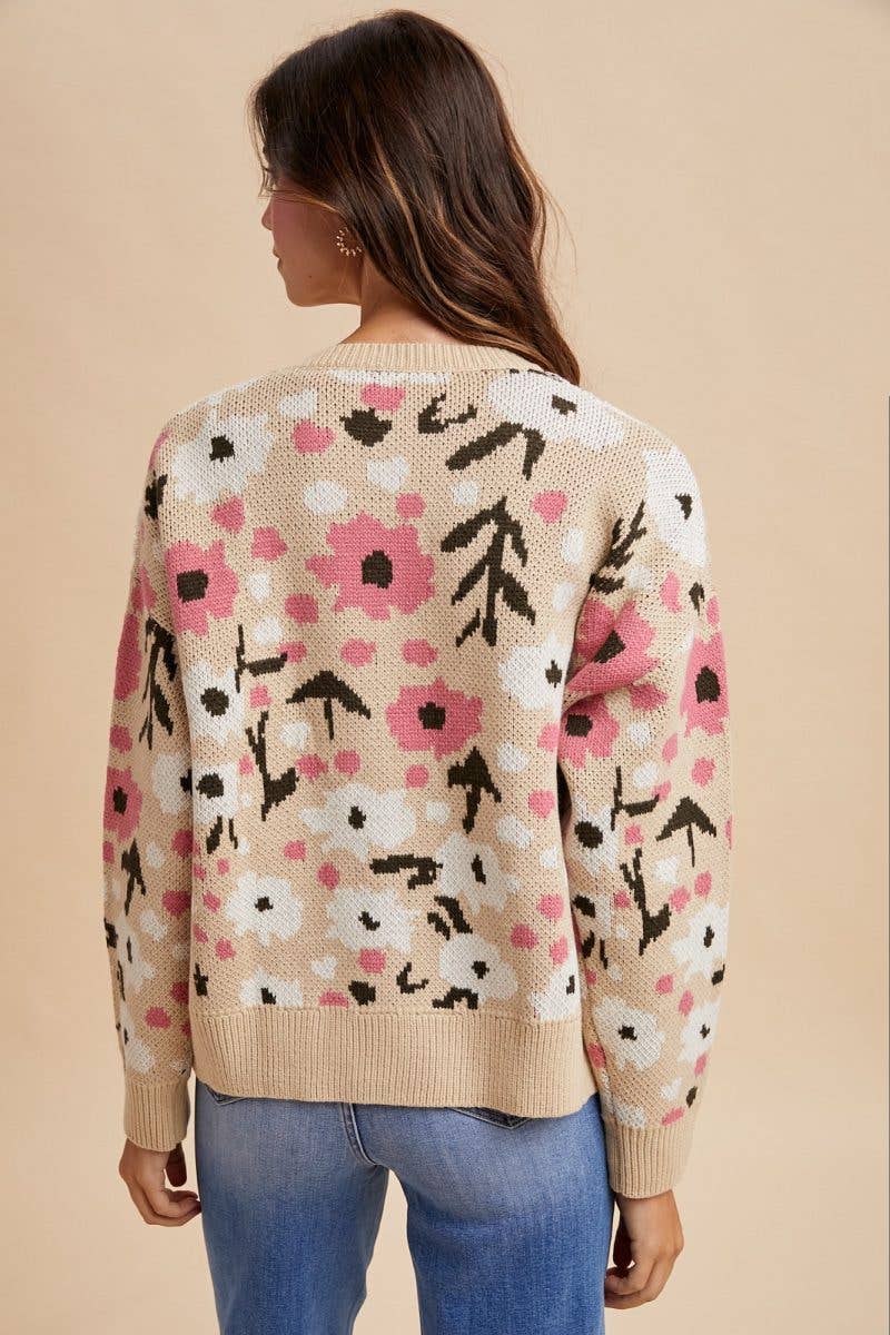 Boucle Flower Pattern Sweater Cardigan