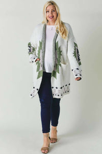 Thumbnail for PLUS FLEECE JACQUARD BUTTON OPENED CARDIGAN