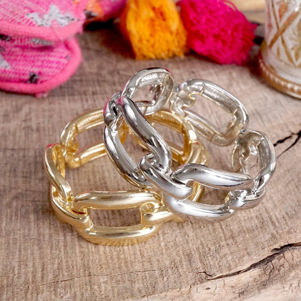 Chunky Chain Statement Stretchy Bangle Bracelet in gold or silver tone
