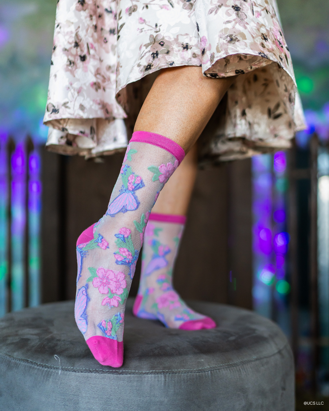 Wicked Glinda Land Butterfly Shimmer Sheer Crew Sock