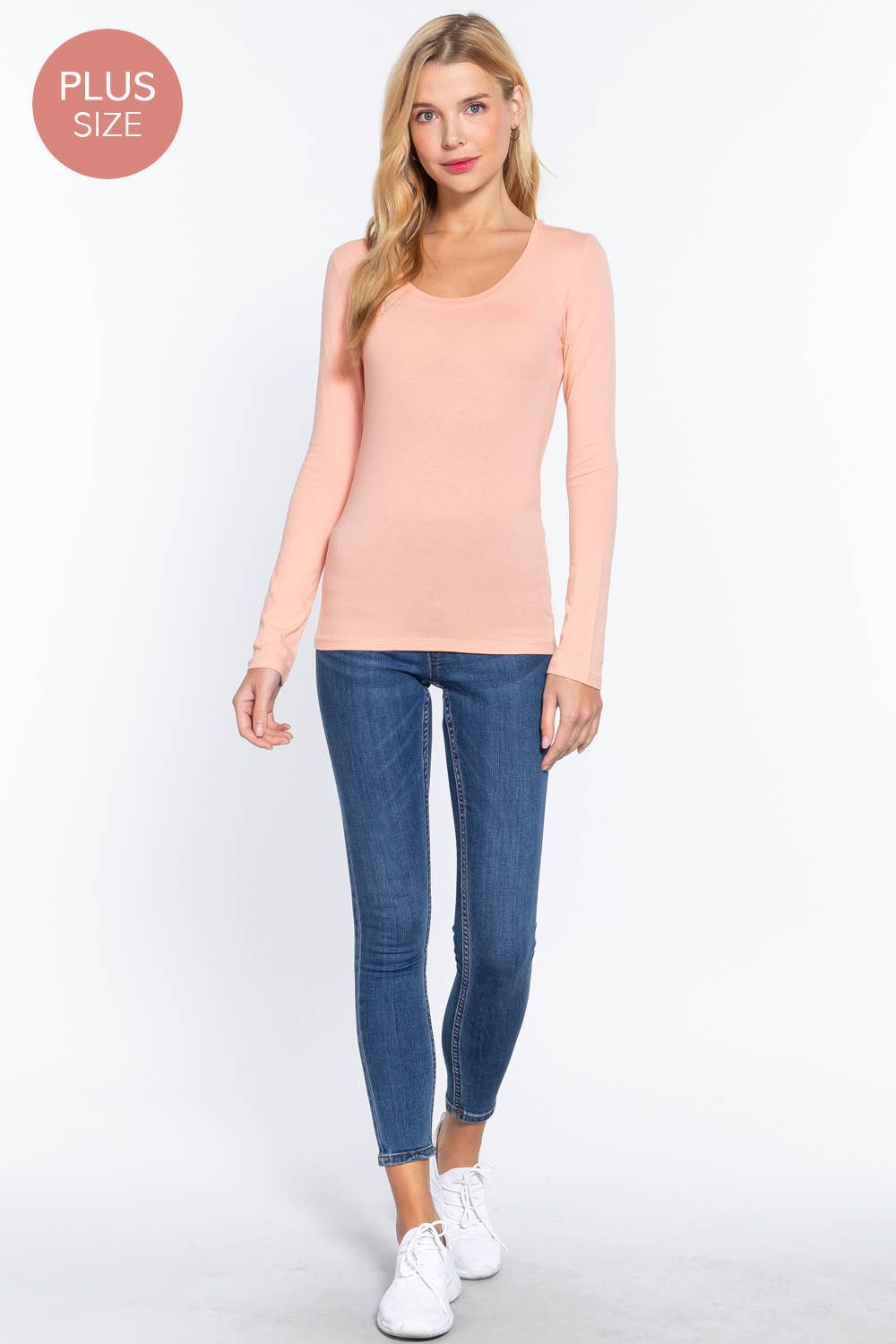 [PLUS SIZE] Long Sleeve Scoop Neck Top