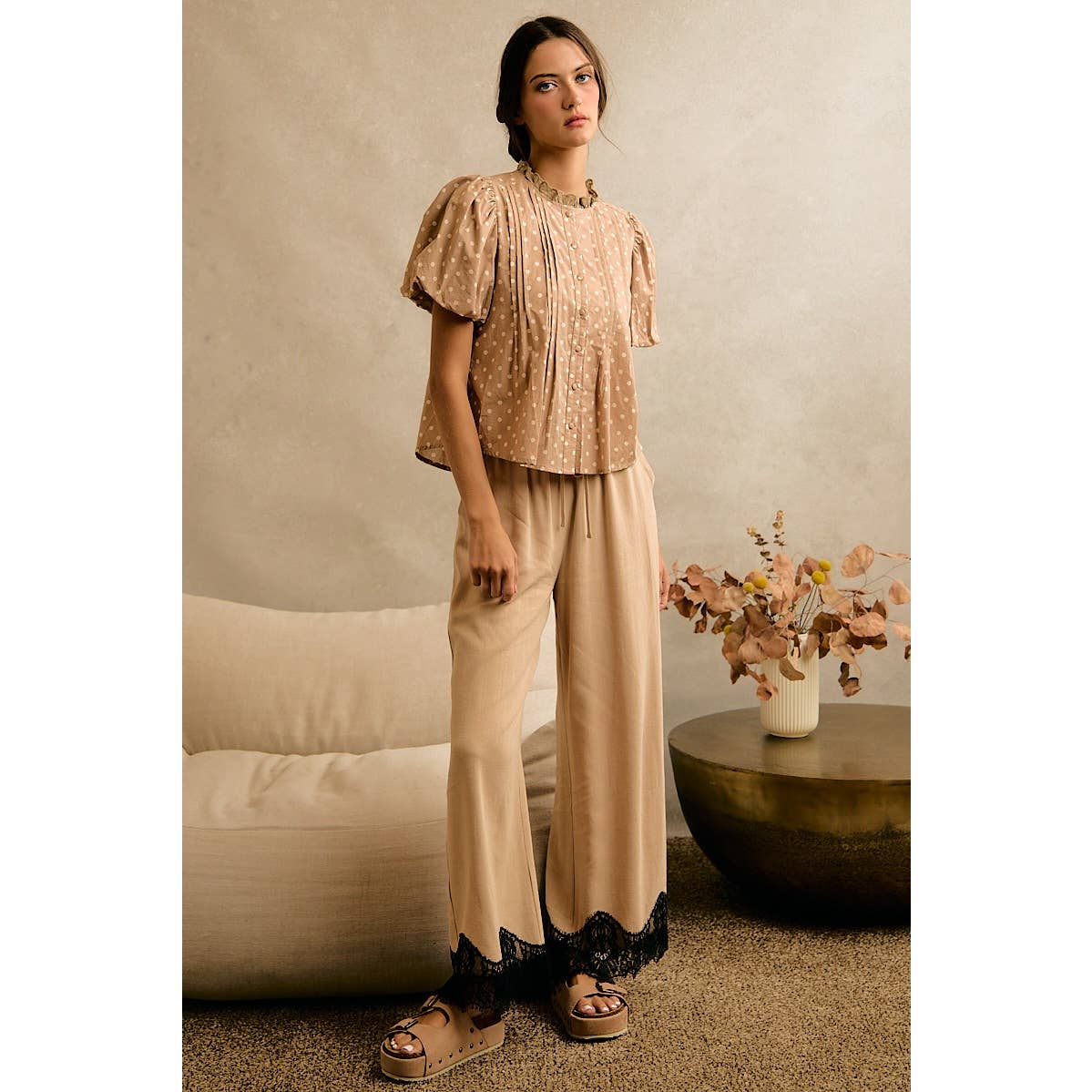 The Odette Lace Trim Linen Pants