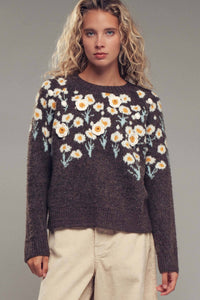 Thumbnail for Daisy Embossed 3D Floral Knit Sweater