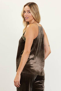 Thumbnail for Lace Detail Velvet Cami Top