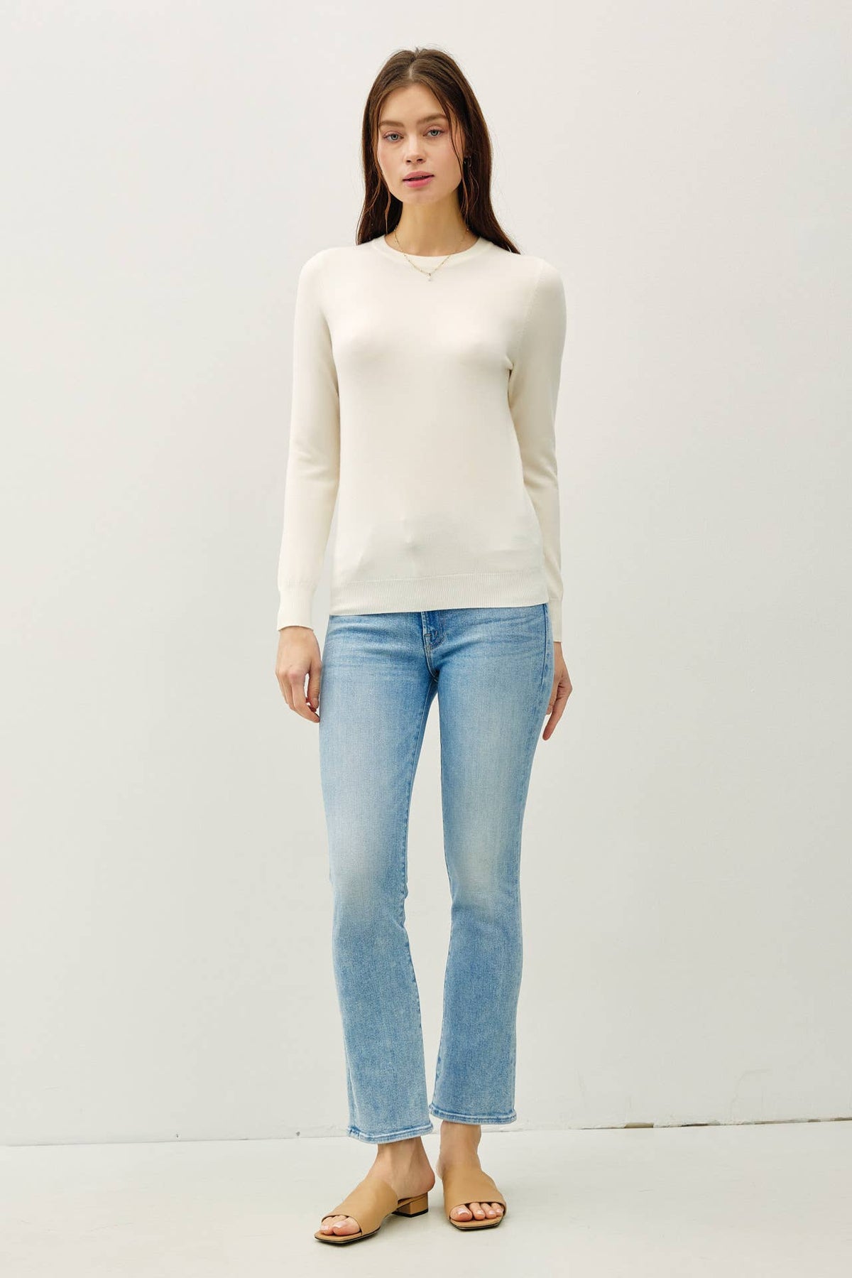 NEW COLOR-VISCOSE CREW NECK SOFT KNIT SWEATER