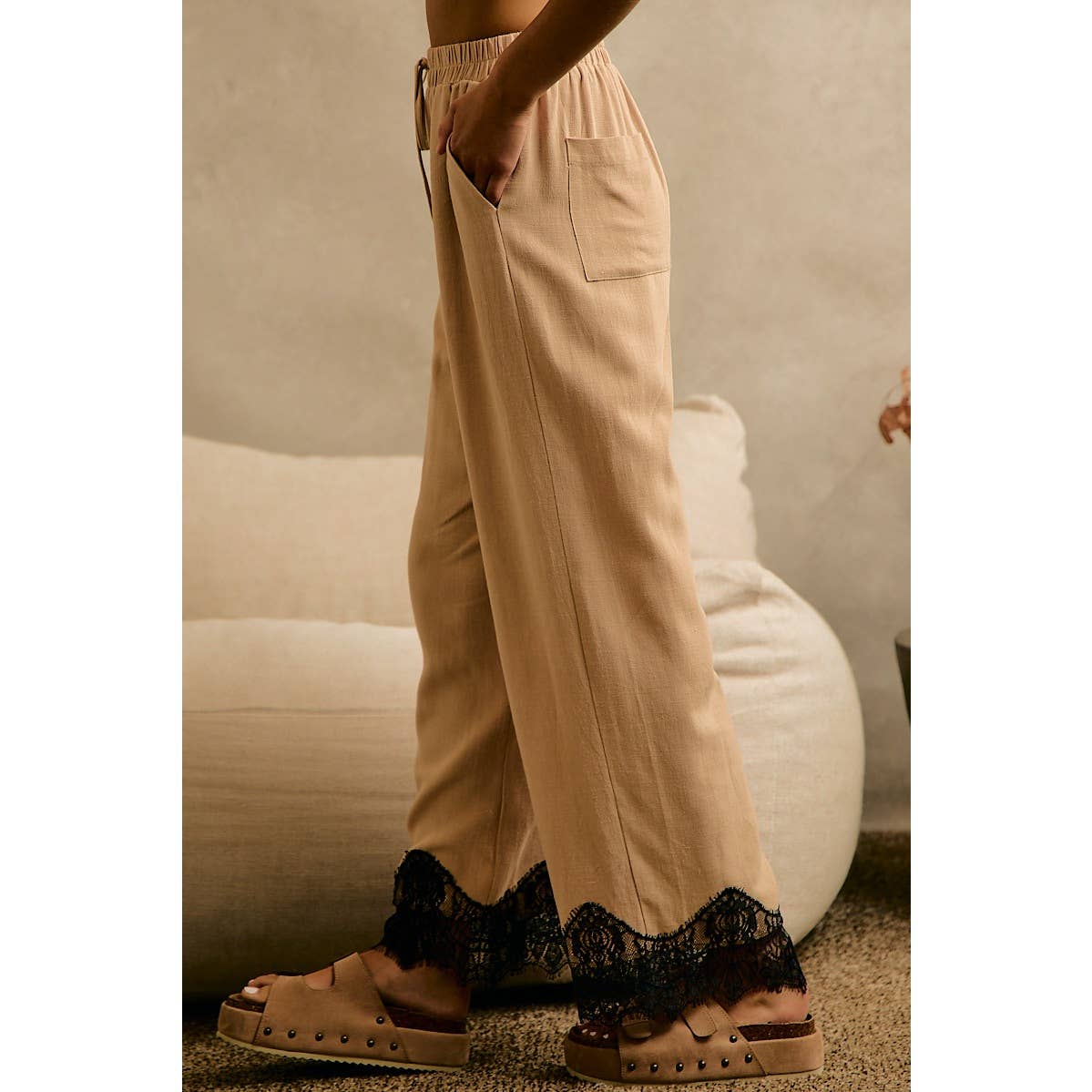 The Odette Lace Trim Linen Pants
