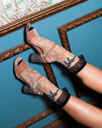 Thumbnail for Repeat Floral Ruffle Sheer Crew Sock