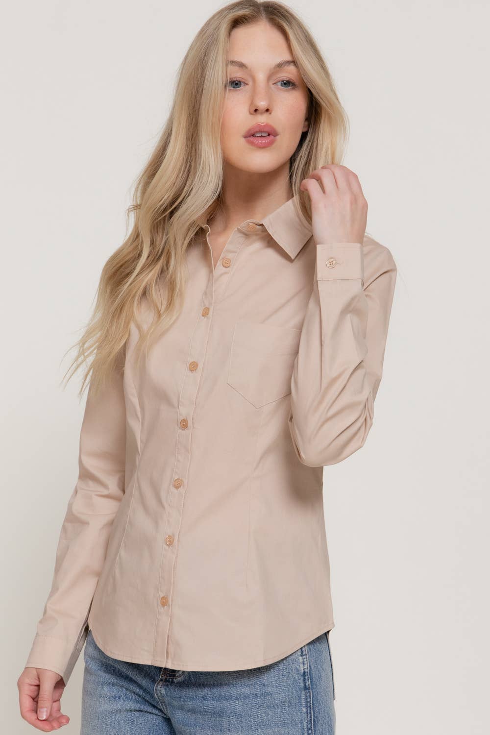 Long Sleeve Button Down Stretch Poplin Shirt