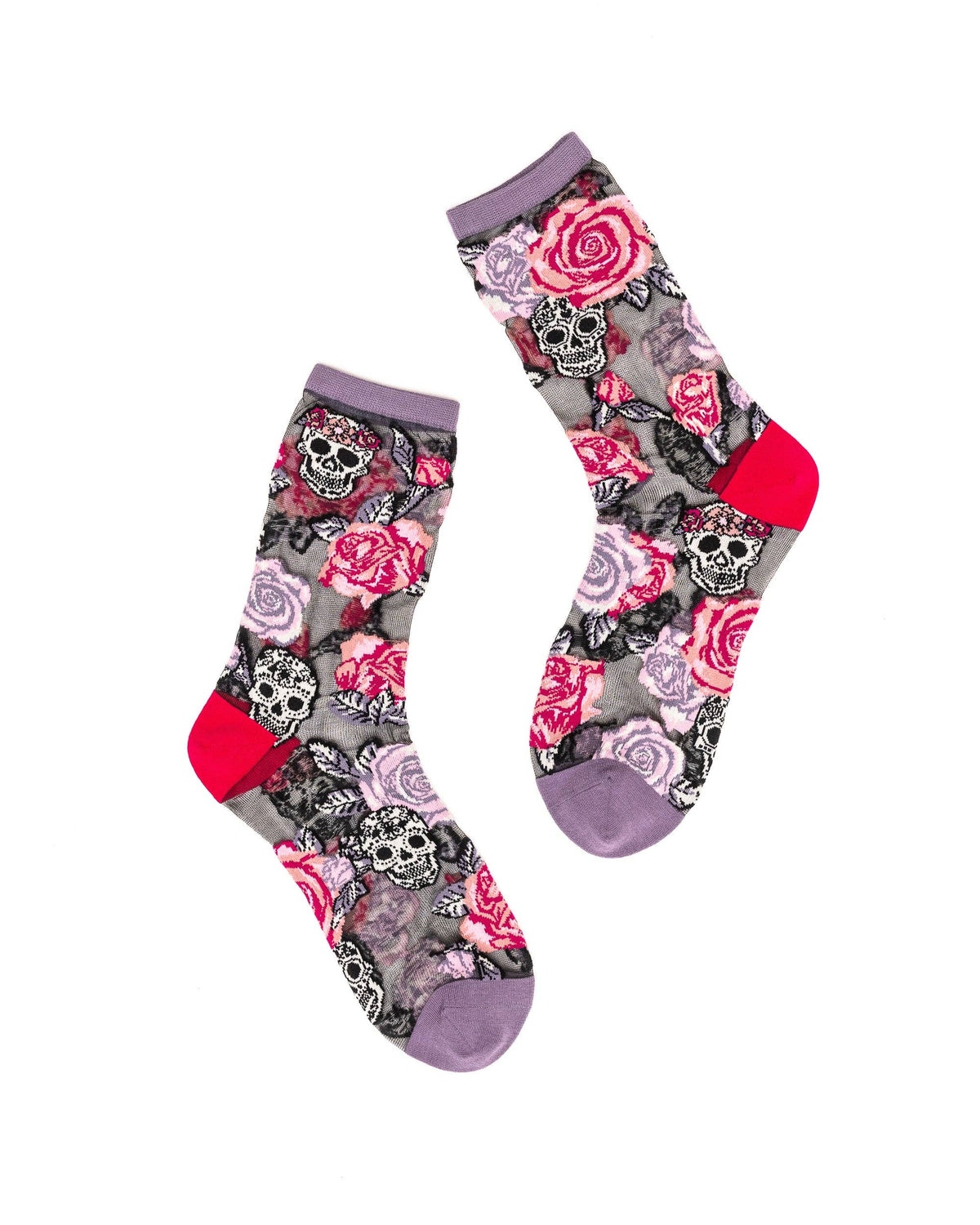 Skulls &amp; Roses Black Sheer Crew Sock