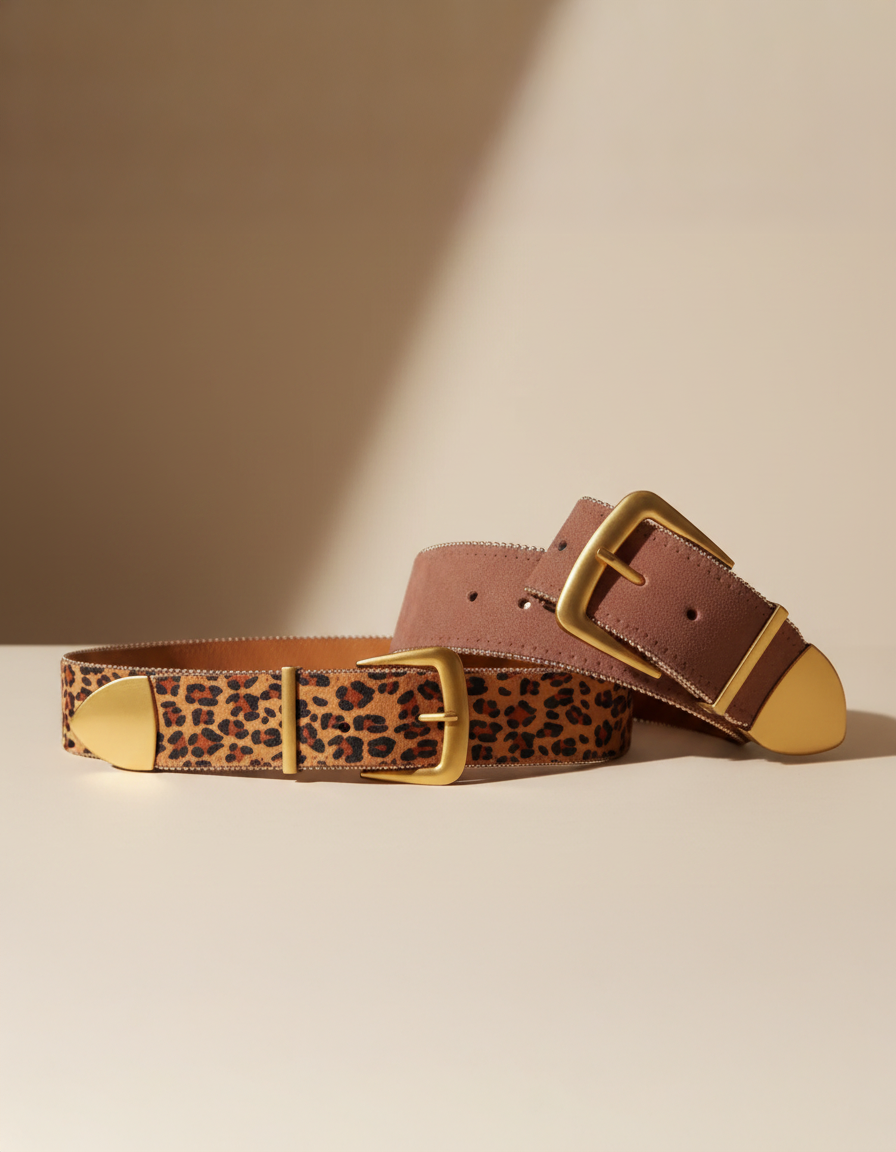 Zipper Lined Leopard Print Belt