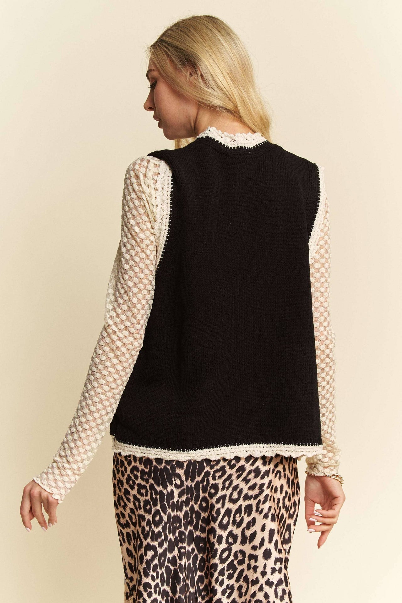 FLORAL EMBROIDERED LACE SWEATER KNIT VEST TOP