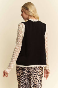 Thumbnail for FLORAL EMBROIDERED LACE SWEATER KNIT VEST TOP