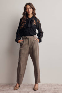 Thumbnail for Sheer Lace Tie Neck Blouse FT0059