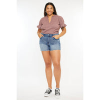 Thumbnail for KanCan USA - Plus High Rise Mom Short Medium Stone Wash