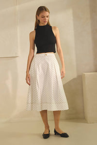 Thumbnail for Washed Polka Dot Printed Denim Midi Skirt