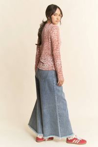 Thumbnail for Women’s pink leopard print long sleeve mesh top