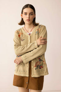 Thumbnail for Birdsong Bloom Embroidered Top in Almond color