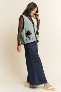 Thumbnail for FLORAL EMBROIDERED LACE SWEATER KNIT VEST TOP