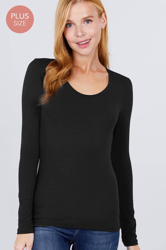 The Camille Tee Curvy | Cotton Scoop Neck Long Sleeve Top