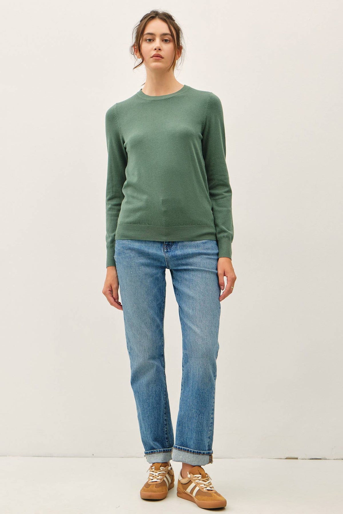 NEW COLOR-VISCOSE CREW NECK SOFT KNIT SWEATER