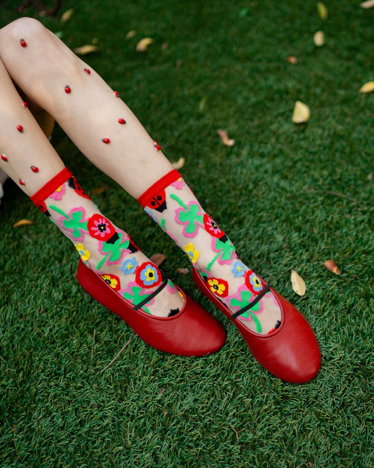 Lucky Ladybug Sheer Crew Sock