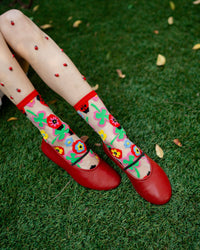Thumbnail for Lucky Ladybug Sheer Crew Sock