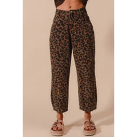 Thumbnail for TWO TONED LEOPARD PRINT TWILL MID RISE WIDE PANTS