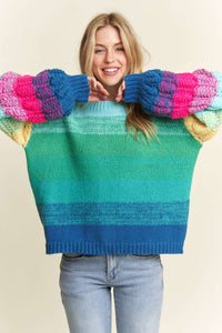 Thumbnail for PUFF SLEEVE OMBRE SWEATER TOP