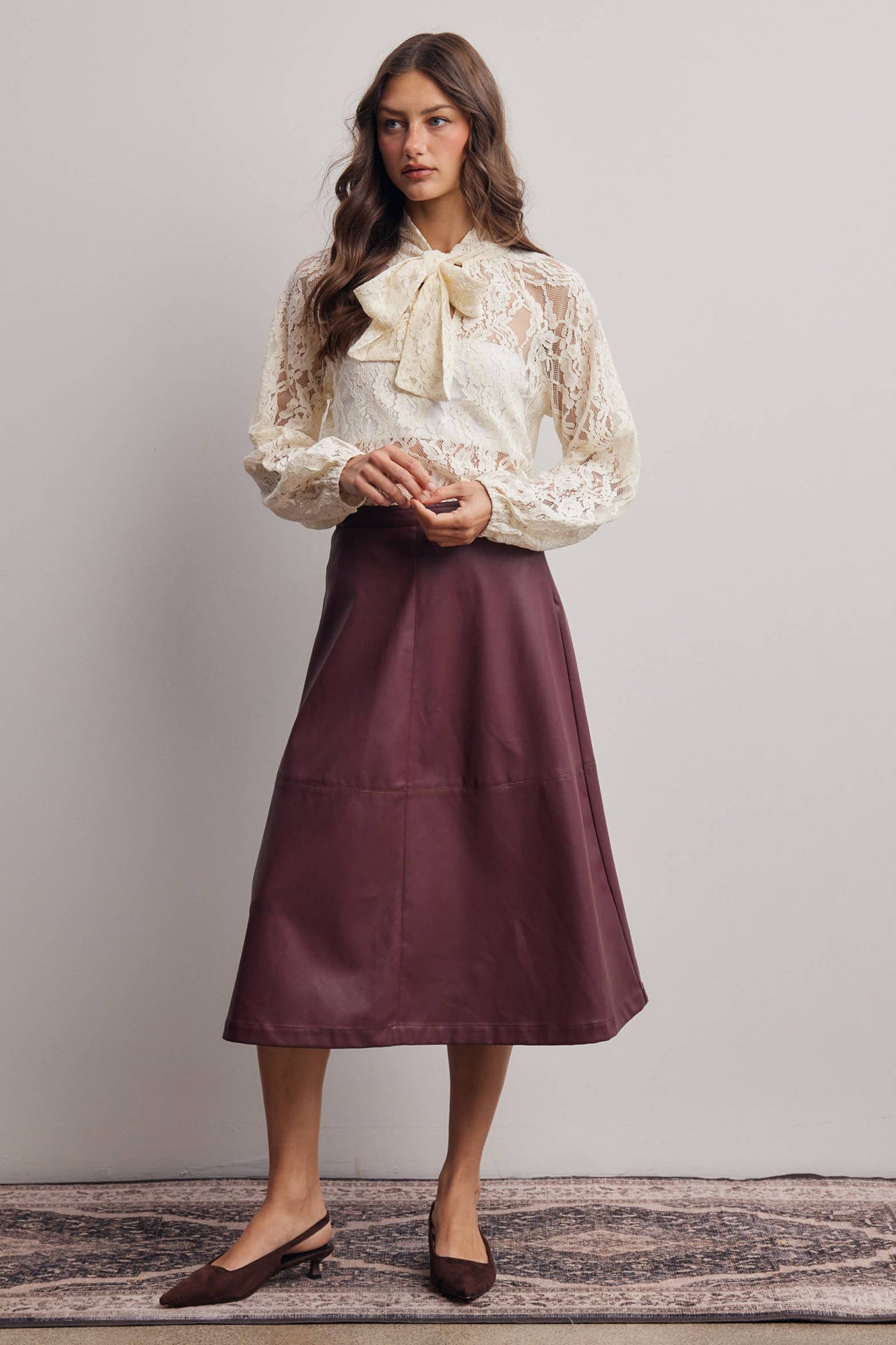 Sheer Lace Tie Neck Blouse FT0059
