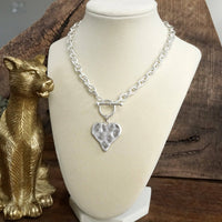Thumbnail for Boho Hammered Heart Front Toggle Necklace – Rustic Gold or Silver