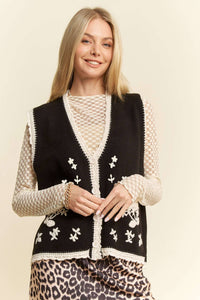 Thumbnail for FLORAL EMBROIDERED LACE SWEATER KNIT VEST TOP