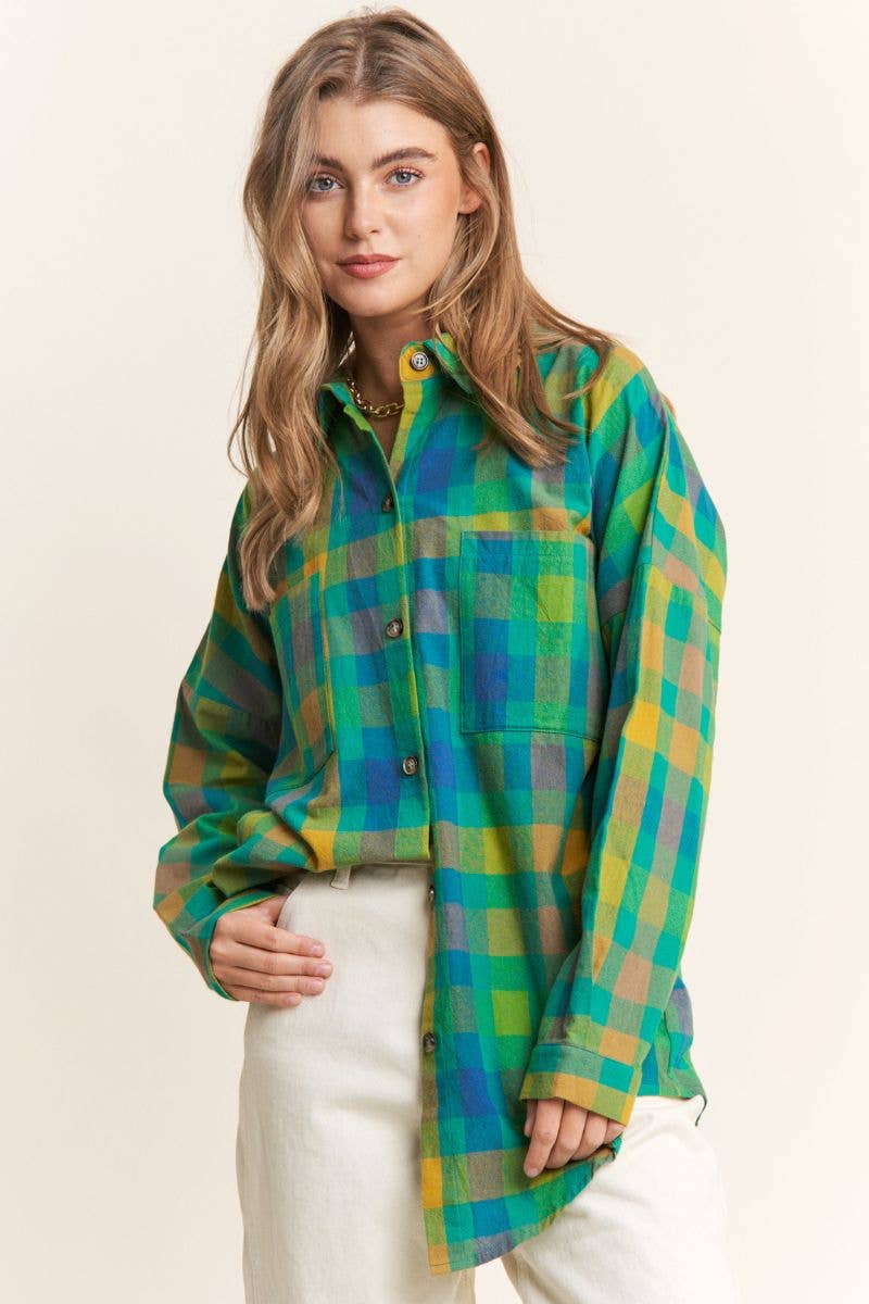 Classic Plaid Button Down Long Sleeve Top