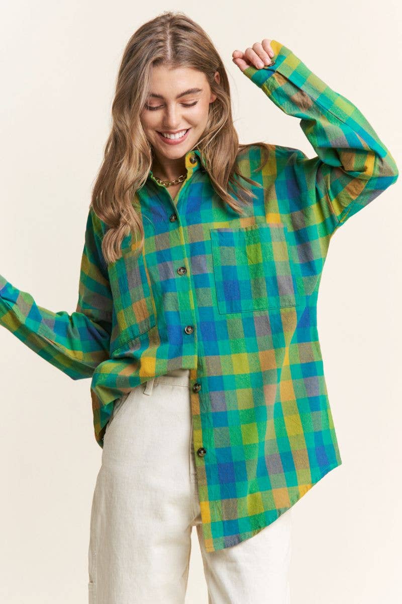 Classic Plaid Button Down Long Sleeve Top