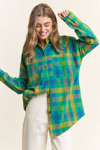 Thumbnail for Classic Plaid Button Down Long Sleeve Top