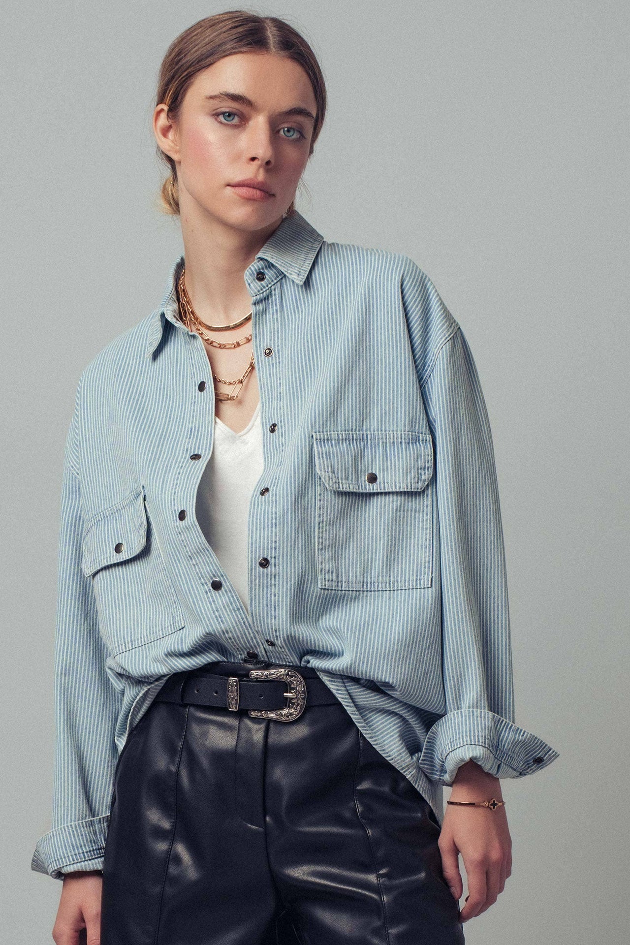 Oversized Pinstripe Button-Up Shirt