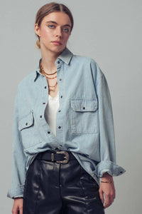 Thumbnail for Oversized Pinstripe Button-Up Shirt