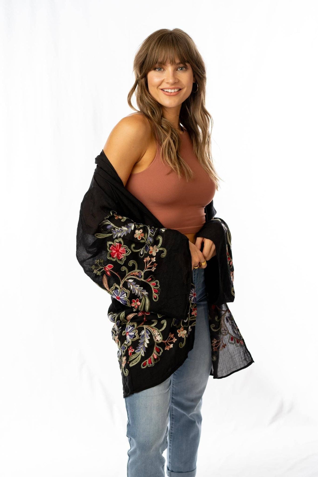 Fun In Florals Kimono - Black: OS