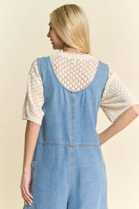 Thumbnail for WASHED SOFT DENIM BOW TIE ZIPPER FRONT JUMPSUIT