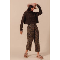 Thumbnail for TWO TONED LEOPARD PRINT TWILL MID RISE WIDE PANTS