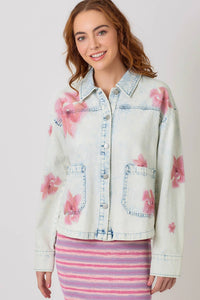 Thumbnail for Floral Printed Denim Shacket