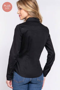 Thumbnail for [PLUS SIZE] Long Sleeve Button Down Stretch Poplin Shirt