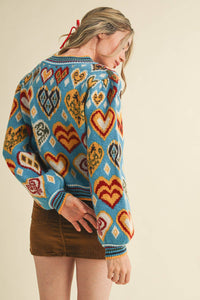 Thumbnail for HEART PATTERN PULLOVER SWEATER