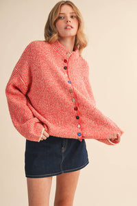 Thumbnail for STRIPED SWEATER CARDIGAN WITH COLORFUL BUTTONS