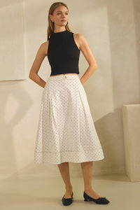 Thumbnail for Washed Polka Dot Printed Denim Midi Skirt