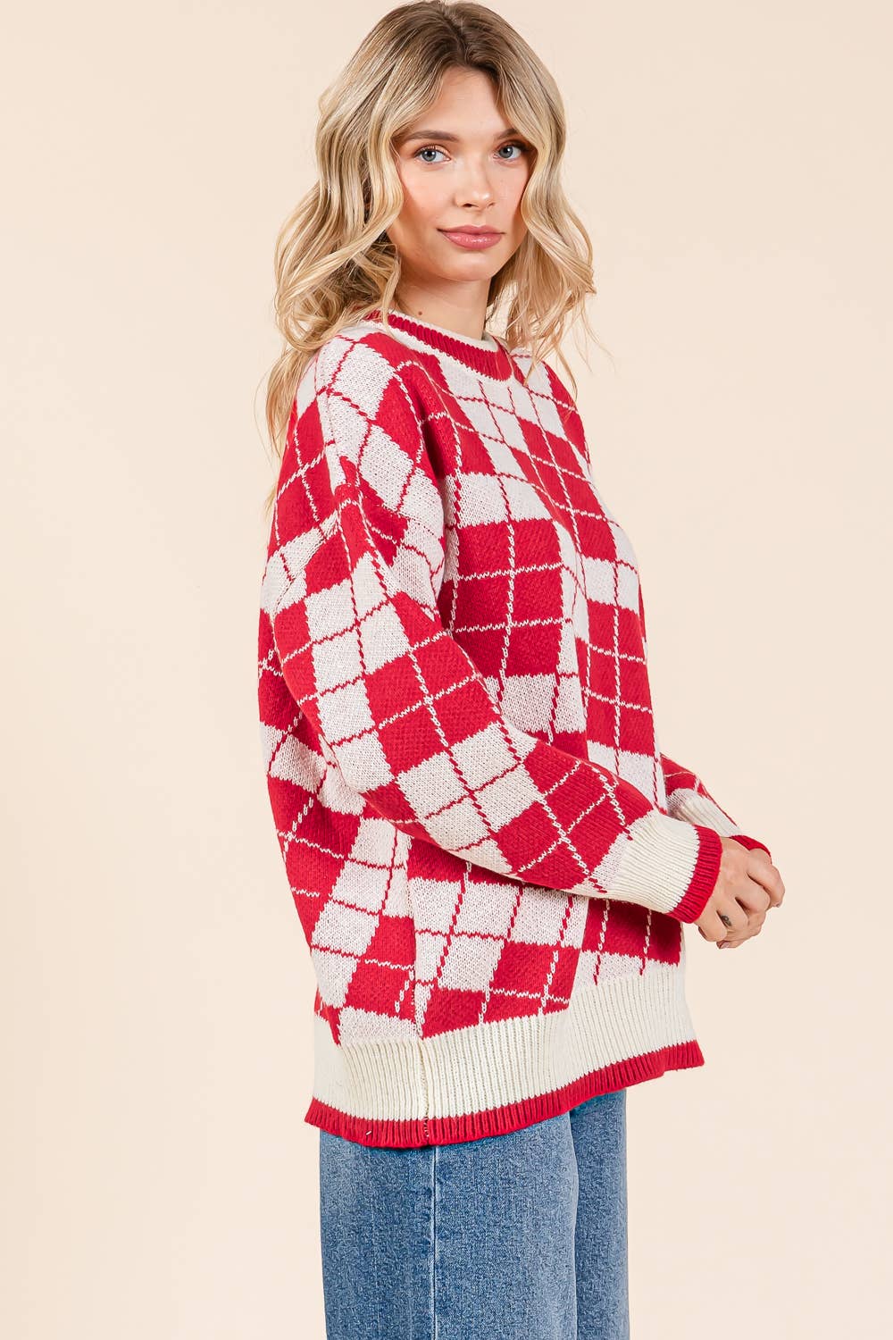 Plus Oversized Checker Knit Sweater