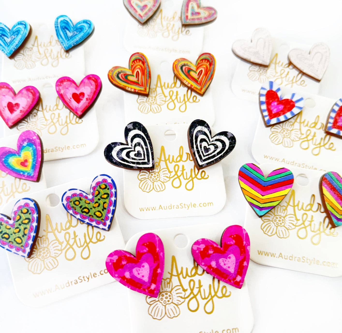 Valentine's Day Heart Stud Earrings - Pink Red